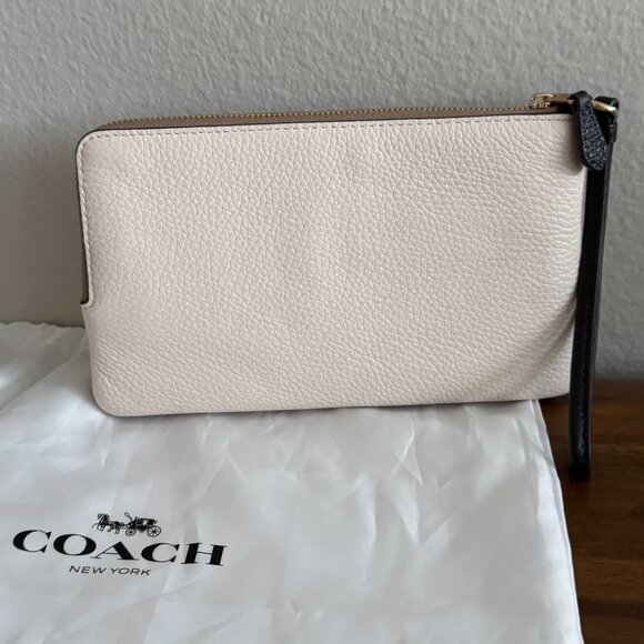 COACH - Leather Double Zip Wallet in Chalk / Black Multi - Picture 3 of 11